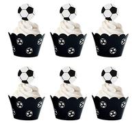 Kawailay 48 PCS Soccer Cupcake Toppers and Wrappers Sport Theme Birthday Party Cupcake Picks Soccer Cupcake Toppers Muffin Cases Wrapping Paper Cake Decor for Sports Party Kids Birthday Party