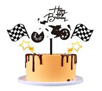Kawailay 5 PCS Acrylic Motorcycle Cake Topper Kit with Star Banner Scooter Happy Birthday Cake Topper Picks Motorcycle Racing Sport Theme Cake Decor for Men Boys - White