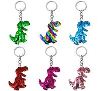 Kawailay 6 Pcs Glitter Dinosaur Sequin Keychains Dinosaur Keychains Dino Bracelets Charms Keyring Kids Dinosaur Party Favor Supplies for Birthday Party