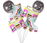 Kawailay 6 Pcs Rainbow Roller Skate Boom Box Balloons 22 Inch 4D Disco Ball Balloons 80s 90s Retro Party Balloon for Dance Wedding Anniversary Graduation Baby Shower Birthday Party Decoration