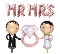 Kawailay 8 Pcs Giant Bride Groom Foil Balloons Bridal Shower Balloons Marriage Decoration Balloon Diamond Ring Mylar Foil Balloons MR MRS Letter Balloon for Wedding Engagement Anniversary Party Decor