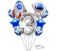 Kawailay Astronaut Rocket 3rd Birthday Party Balloons Jumbo Spaceman Birthday Balloons Outer Space Theme Foil Balloons 32 Inch Silver Number 3 Helium Balloon for Kids Birthday Party