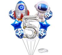 Kawailay Astronaut Rocket 5th Birthday Party Balloons Jumbo Spaceman Birthday Balloons Outer Space Theme Foil Balloons 32 Inch Silver Number 5 Helium Balloon for Kids Birthday Party