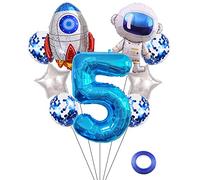 Kawailay Astronaut Rocket 5th Birthday Party Balloons Jumbo Spaceman Birthday Balloons Outer Space Theme Foil Balloons 32 Inch Blue Number 5 Helium Balloon for Birthday Party