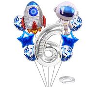 Kawailay Astronaut Rocket 6th Birthday Party Balloons Jumbo Spaceman Birthday Balloons Outer Space Theme Foil Balloons 32 Inch Silver Number 6 Helium Balloon for Birthday Party