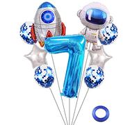 Kawailay Astronaut Rocket 7nd Birthday Party Balloons Jumbo Spaceman Birthday Balloons Outer Space Theme Foil Balloons 32 Inch Blue Number 7 Helium Balloon for Kids Birthday Party