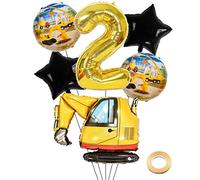 Kawailay Construction 2nd Birthday Party Balloons - Jumbo Excavator Bulldozer Foil Balloons 32 Inch Gold Number 2 for Boys