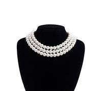 Kawailay Imitation Pearl Necklace 1920s Flapper Pearl Necklace Multilayer Pearl Choker Necklace Short Pearl Necklace for Women Girls Bridal Wedding Banquet Dinner Party - White 3 Rows