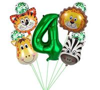 Kawailay Jungle Animal 4th Birthday Party Balloons Jungle Safari Animals Birthday Balloons Giant Zoo Animal Balloons 32 Inch Dark Green Number 4 Foil Balloon for Birthday Party Decor