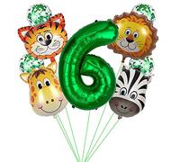 Kawailay Jungle Animal 6th Birthday Party Balloons Jungle Safari Animals Birthday Balloons Giant Zoo Animal Balloons 32 Inch Dark Green Number 6 Foil Balloon for Birthday Party Decor
