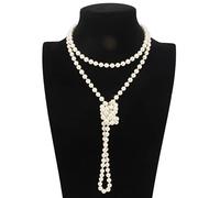 Kawailay Long Imitation Pearl Necklace - 1920s Flapper Multi Strand for Women Girls Bridal Wedding Banquet Dinner Party - White 1.5m