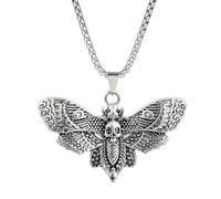 Kawailay Moth Necklace - Silver Gothic Punk Rock Hip Hop Pendant - Unisex Adult Alternative Fashion Gift - 33g Alloy with Silver Plating - Link Clasp - Moth Theme - Fashion Jewelry - Necklace