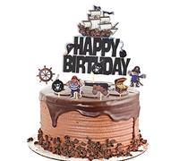 Kawailay Pirate Theme Cake Topper, 7pcs Set, for Birthday Dessert Decorating, Colorful Paper, Cupcake Toppers, Nautical Sail Ship, Treasure Chest, Boy Party