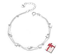 Kawailay Stars Double Layered Bangle Stars Chains Bracelets 925 Sterling Silver Bracelet for Ladies Girlfriend Birthday Style 2