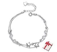 Kawailay Stars Double Layered Bangle Stars Chains Bracelets 925 Sterling Silver Bracelet for Ladies Girlfriend Birthday Style 1