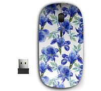 KAWAMOUSE 2.4G Ergonomic Portable USB Wireless Mouse for PC, Laptop, Computer, Notebook with Nano Receiver (Wildflower Iris Flower Watercolor)