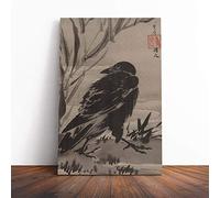 Kawanabe Kyosai Oriental Crow Canvas Print | Gallery Wrapped 30mm Frame Wall Art | 20x14 inches | Ready to Hang | Modern Picture | Living Room Bedroom Lounge Office