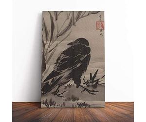 Kawanabe Kyosai Oriental Crow Canvas Print | Gallery Wrapped 30mm Frame Wall Art | 20x14 inches | Ready to Hang | Modern Picture | Living Room Bedroom Lounge Office
