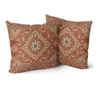 Kawani Aztec Terracotta Bohemian Pillow Covers 18X18 Inch Rust Orange Boho Flower Rug Print Carpet Pillow Cases Set of 2 Antique Tapestry Rustic Retro Western Throw Pillows for Outdoor Cushion Couch