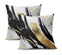 Kawani Black White Gold Brush Pillow Covers 18X18 Inch Boho Polka Dots Ikat Strokes Decorative Pillow Cases Set of 2 Modern Farmhouse Throw Pillows Farmhouse Home Decor for Sofa Living Room Bedroom