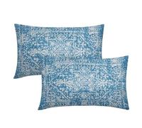 Kawani Blue Boho Lumbar Pillow Covers 12x20 Inch Bohemian Carpet Ethnic Decorative Rectangle Pillow Cases Beige Tan Gray Floral Cushion Covers Farmhouse Home Decor for Sofa Couch Outdoor Set of 2