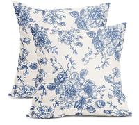 Kawani Blue Floral Pillow Covers 18x18 Inch Vintage Flower Blue Cream Decorative Throw Pillow Covers Set of 2 Chinoiserie Pillowcases Square Cushion Covers for Couch Bed Sofa Chair Car Decor