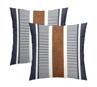 Kawani Boho Pillow Covers 22x22 Inch Navy Blue White and Brown Stripe Modern Decorative Throw Pillow Covers Set of 2 Geometric Accent Pillowcases Cotton Square Cushion Covers for Couch Home Decor