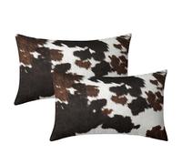 Kawani Cow Print Lumbar Pillow Covers 12x20 Inch Black Brown White Cowhide Throw Pillow Covers Set of 2 Farmhouse Rustic Pillowcases Cotton Cushion Covers for Couch Bed Sofa Chair Western Home Decor