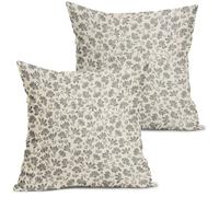 Kawani Daisy Floral Block Print Pillow Covers 16X16 Inch Gray Grey Beige Flowers Decorative Square Pillow Cases Set of 2 Farmhouse Home Decor Vintage Rustic Cute Throw Pillows for Sofa Couch Outdoor