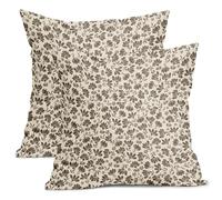 Kawani Daisy Floral Block Print Pillow Covers 18X18 Inch Brown Beige Flowers Decorative Square Pillow Cases Set of 2 Farmhouse Home Decor Vintage Rustic Cute Throw Pillows for Sofa Couch Outdoor
