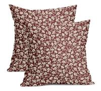 Kawani Daisy Floral Block Print Pillow Covers 18X18 Inch Red Beige Flowers Decorative Square Pillow Cases Set of 2 Farmhouse Home Decor Vintage Rustic Cute Throw Pillows for Sofa Couch Outdoor