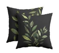 Kawani Green Leaves Black Pillow Covers 16x16 Inch Set of 2 Spring Summer Leaf Branches Square Pillowcase Cotton Linen Cushion Case Decoration for Couch Sofa Bedroom Living Room