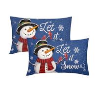 Kawani Let it Snow Christmas Blue Lumbar Pillow Covers 12X20 Inch Xmas Snowman Snowflake Decorative Rectangle Cases Set of 2 Winter Holiday Home Decor Cotton Linen Throw Pillows For Couch Outdoor