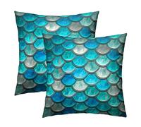 Kawani Mermaid Throw Pillow Covers 18x18 Set of 2 Teal Blue Fish Scale Geometric Throw Pillow Covers Abstract Art Outdoors Decorative Cushion Case for Sea Lover Bed Couch Sofa Home Decorative