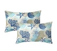 Kawani Nautical Coastal Pillow Covers 12X20 in Beach Ocean Themed Decorative Lumbar Bed Pillow Cases Set of 2 Starfish Seashell Throw Pillows Home Decor for Living Room Bedroom Bed Cushion Outdoor
