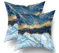 Kawani Navy Blue Throw Pillow Covers 16x16 Set of 2, Gold Teal Abstract Marble Throw Pillows Cover, Turquoise Modern Seasonal Pillowcases Decor Gifts for Bed Couch Sofa Living Room