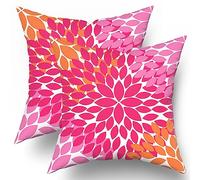 Kawani Preppy Hot Pink Orange Pillow Covers 16X16 Inches Dahlia Floral Geometric Decorative Pillowcase Set of 2 Aesthetic Square Throw Pillow Case Home Decor for Dorm College Girls Sofa Bedroom Couch