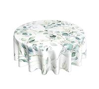 Kawani Spring Summer Leaf Floral Sage Green Tablecloth Round 60 Inch Ruitic Watercolor Table Cloth Waterproof Fabric Farmhouse Green Grey Leaves Tablecloths Decorative for Holiday Home Party