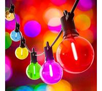Kawaya Christmas Festoon Lights Mains Powered Outdoor Garden String Lights 15.2m / 50ft with 25 Coloured Bulbs Waterproof LED Fairy Lights for Outside Xmas Fence Party Festival Holiday Decor