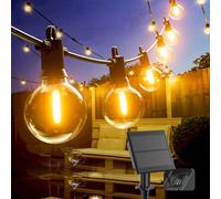 Kawaya Solar Festoon Lights Outdoor with USB Charge, Waterproof Garden Lights 10M/31FT LED Outdoor String Lights with 15+1 Shatterproof Bulbs for Backyard Gazebo Pergola Patio Balcony Festive