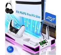Kawaye for PS5 Stand Cooling Station for PS5/Slim Console, for PS5 Accessories Vertical Stand with Dual Controller Charger Incl.3 Levels Cooling Fan,RGB Light, PlayStation 3 Cases & Storage