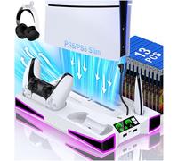 Kawaye for PS5 Stand Cooling Station for PS5/Slim Console, for PS5 Accessories Vertical Stand with Dual Controller Charger Incl.3 Levels Cooling Fan,RGB Light, PlayStation 3 Cases & Storage