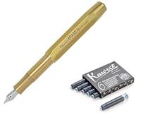 Kaweco Brass Sport Fountain Pen (Fine Nib) + Pack of 6 Black Ink Cartridges Gift Set (Brass)