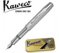 Kaweco STEEL SPORT Fountain Pen I Exclusive Stainless Steel Fountain Pen for Ink Cartridges Including Retro Metal Box I Fountain Pen 16.5 cm I Nib: EF (Extra Fine)