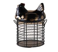 kawehiop Chicken Design Egg Basket, Iron Wire Egg Storage Basket with Ceramic Lid, Decorative Egg Collection Basket, Holds About 30 Eggs, Eggs Holder for Home, Kitchen, Farmhouse, Restaurant (Black)