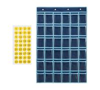 kawehiop Sturdy Wall Hanging Pocket Chart With Number Stickers For Classroom Ads Storage For Items And Supplies Clear Calculators Holder Wall Door Mount Hanging, Navy Blue, 96x67cm