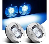 Kawell 2pcs 3 inch Waterproof Boat Transom Mount Light, Round Stainless Steel Finish Boat Marine LED Transom Mount Stern Lights LED Underwater Pontoon Marine Blue Lights