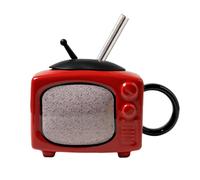 Kawiithn Novelty Retro TV Mug 450ml Ceramic Coffee Cup with Lid and Metal Straw, Vintage Television Tea Water Drinkware Fun Desk Decor Pen Holder Gift for Office Home Colleague
