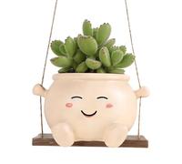 Kawiithn Swing Face Planter Pot, Hanging Planter with Drainage Hole, Cute Resin Head Flower Pots for Indoor Outdoor Cactus Plants String of Pearls 17x16x11cm