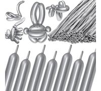 KAWKALSH 260 Metallic Silver Long Balloons for Balloon Garland Thickening Skinny Latex Twisting Animals Modeling Christmas Birthday Wedding Party Festival Decorations 100pcs
